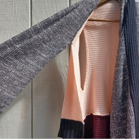 Free People Colorblock Open-Front Sleeveless Cardigan in Pink, Gray & Burgundy - Picture 6 of 8